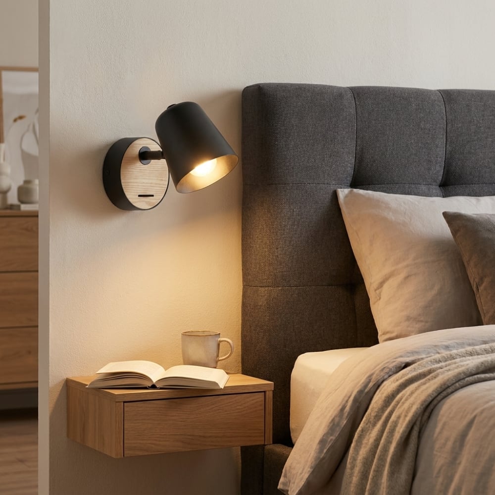 Verstellbare Leselampe E27 Metall schwarz Holz - Maisons Du Monde