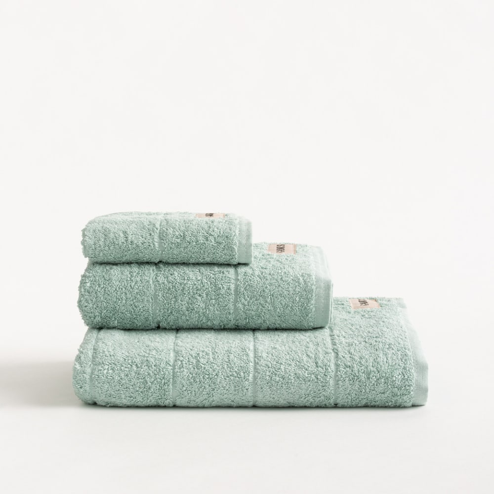 Lot 3 serviettes en coton 600gr vert d'eau 30x50+50x100+100x150cm