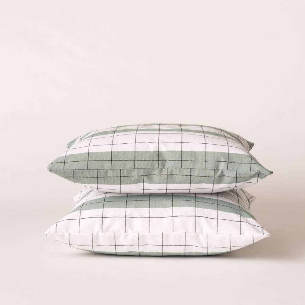 Lot de 2 housses de coussin en coton à carreaux vert d'eau 45x45 cm — vue 3