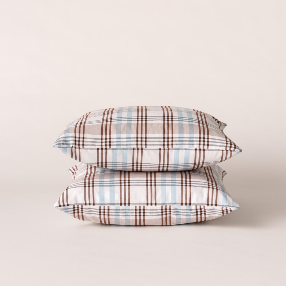 Lot de 2 housses de coussin en coton à carreaux bleu 45x45 cm — vue 3