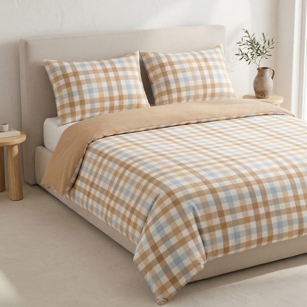 Parure de housse de couette 100% coton vichy 180x220 + 45x125 cm