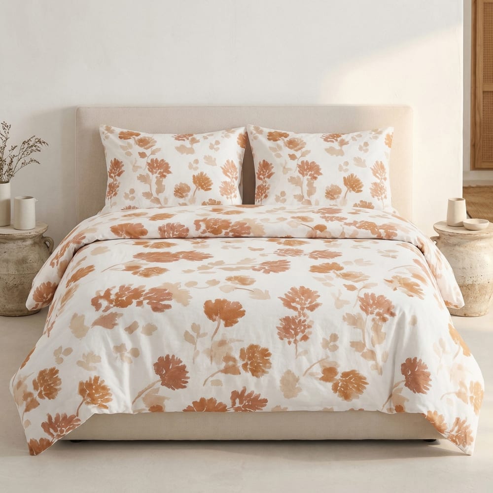 Parure de housse de couette 100% coton floral 220x220 + 2(45x75) cm