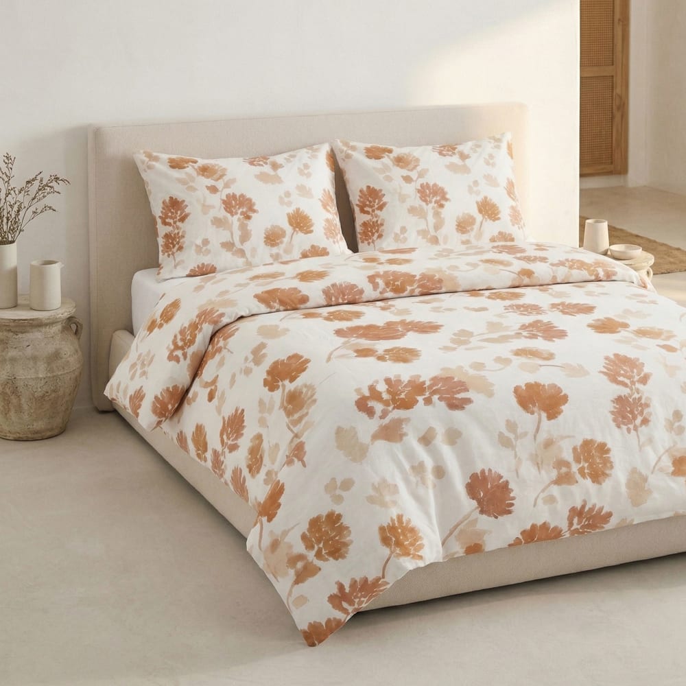 Bettbezug-Set aus 100% Baumwolle mit Blumenmuster, 220x220 +