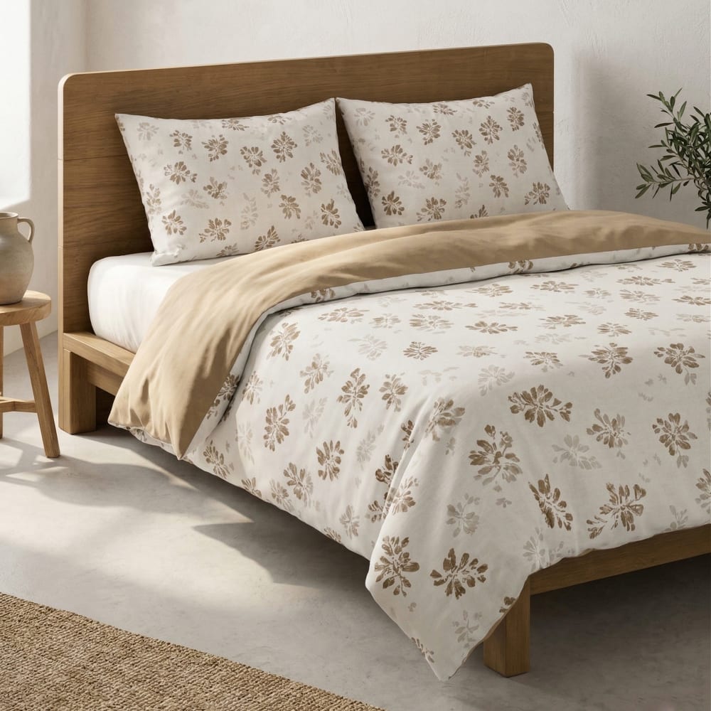 Parure de housse de couette 100% coton floral 260x240 + 2(50x90) cm