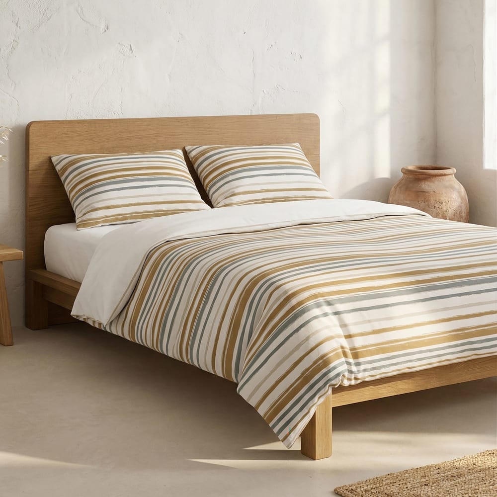 Bettbezug-Set aus 100% Baumwolle, gestreift, 240x220 + 2(50x85)