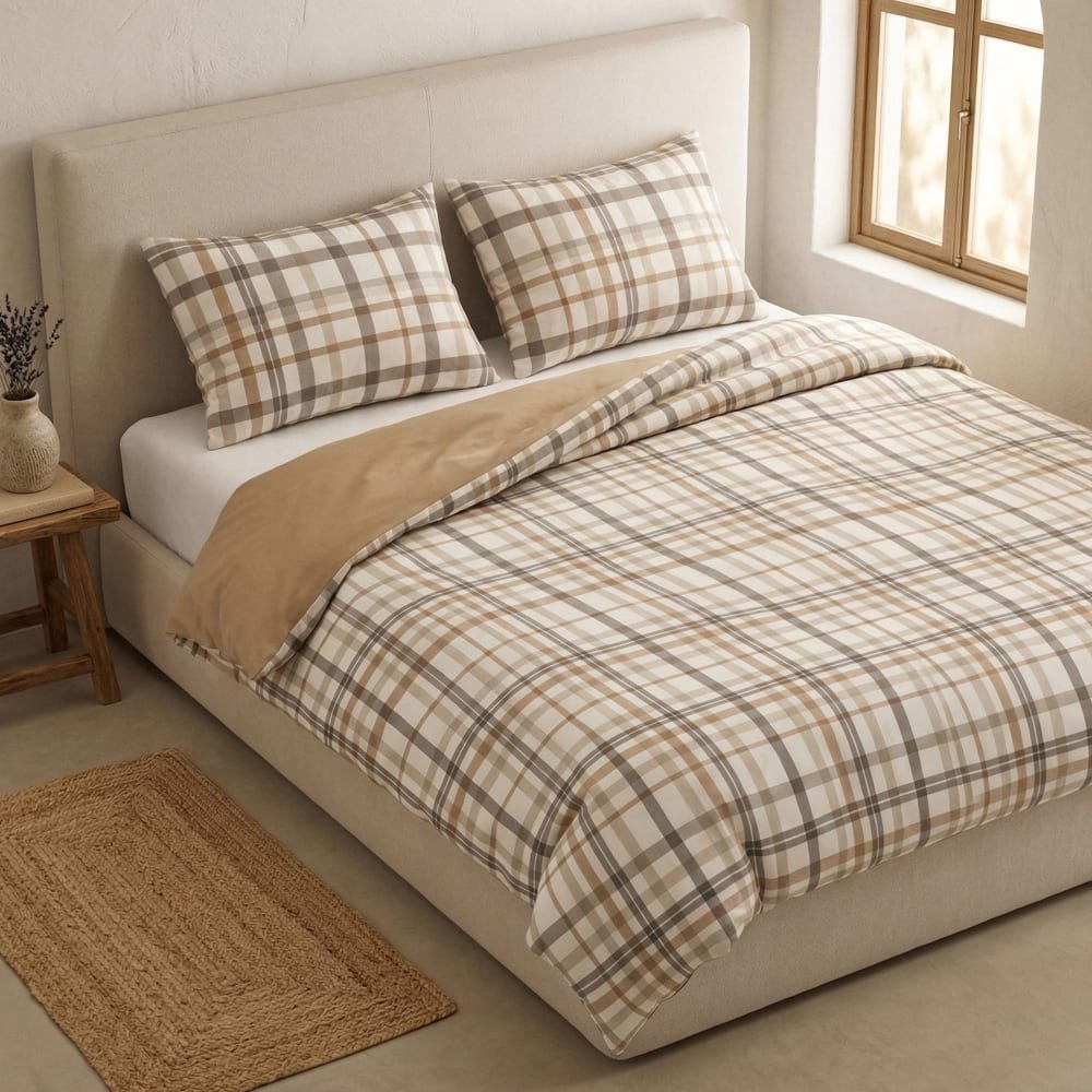 Parure de housse de couette 100% coton vichy 150x220 + 45x110 cm