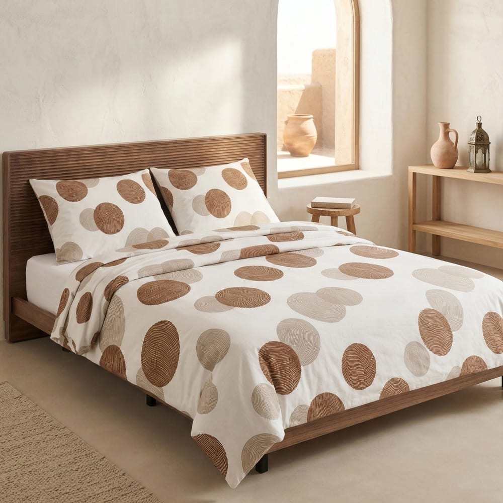 Parure de housse de couette 100% coton à cercles 150x220 + 45x110 cm