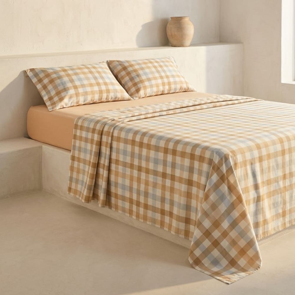 Parure de draps 100% coton à carreaux vichy 135x200 + (2)50x75 cm