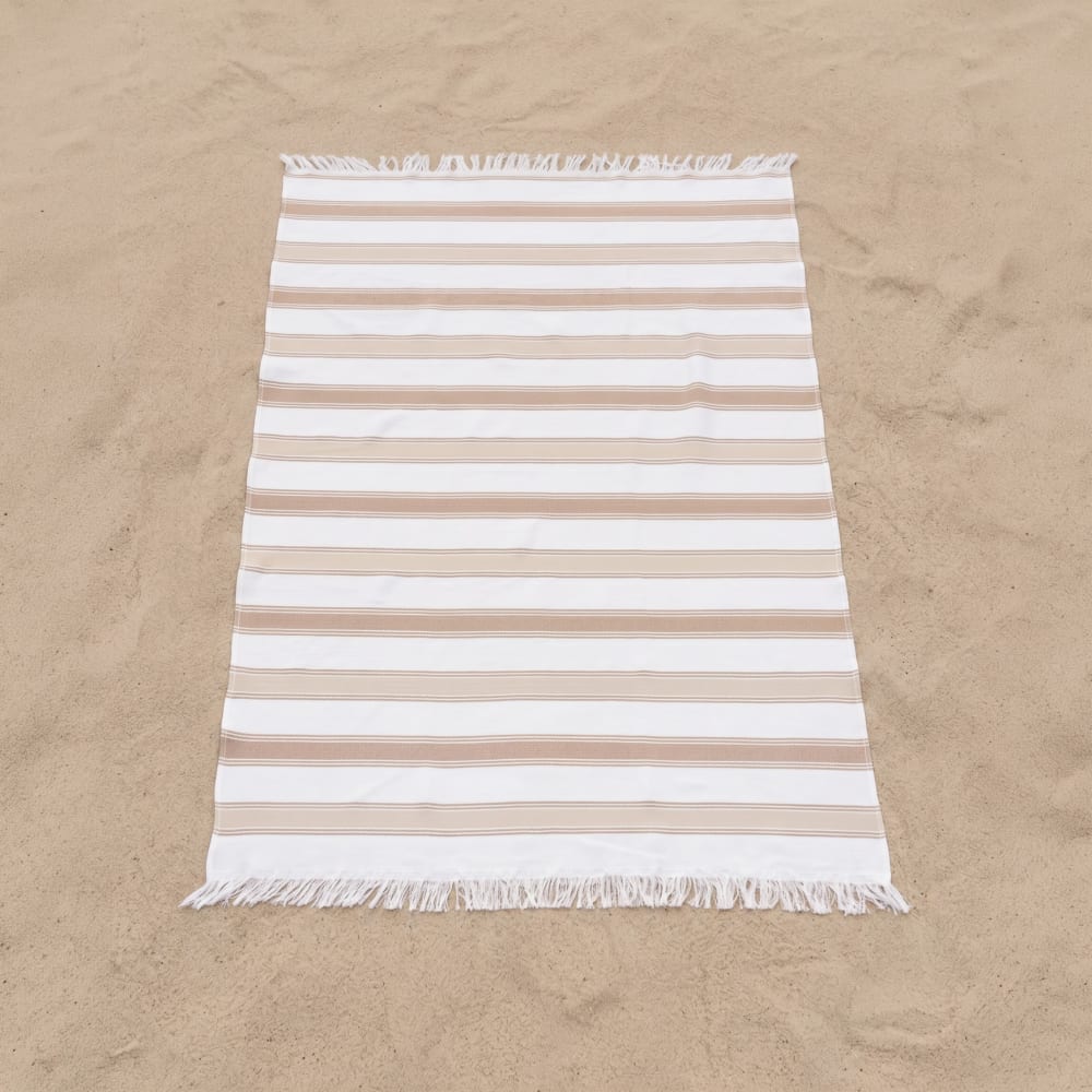 Gestreifter Strand-Pareo aus Baumwolle, Beige 190x180 cm -