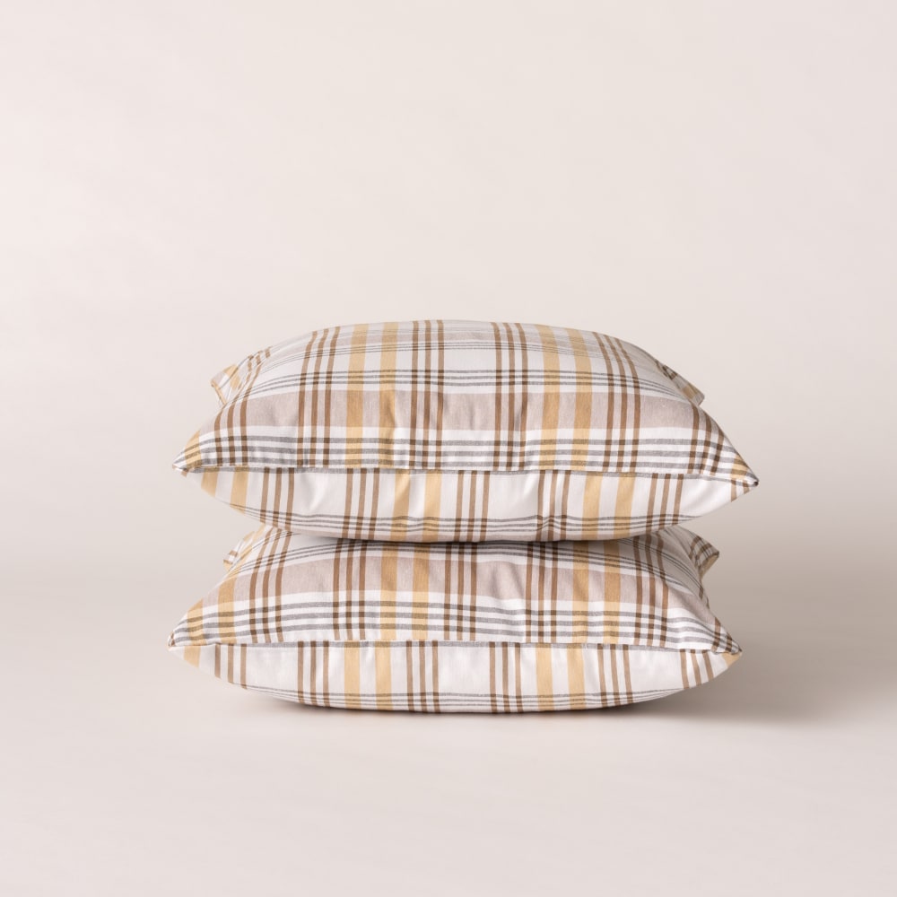 Lot de 2 housses de coussin en coton à carreaux beige 45x45 cm — vue 3