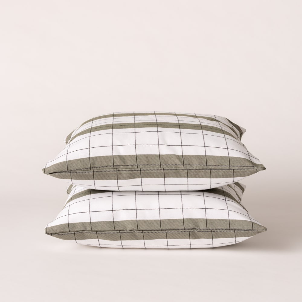 Lot de 2 housses de coussin en coton à carreaux vert 45x45 cm — vue 3