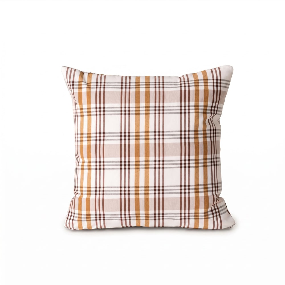 Lot de 2 housses de coussin en coton à carreaux camel 45x45 cm