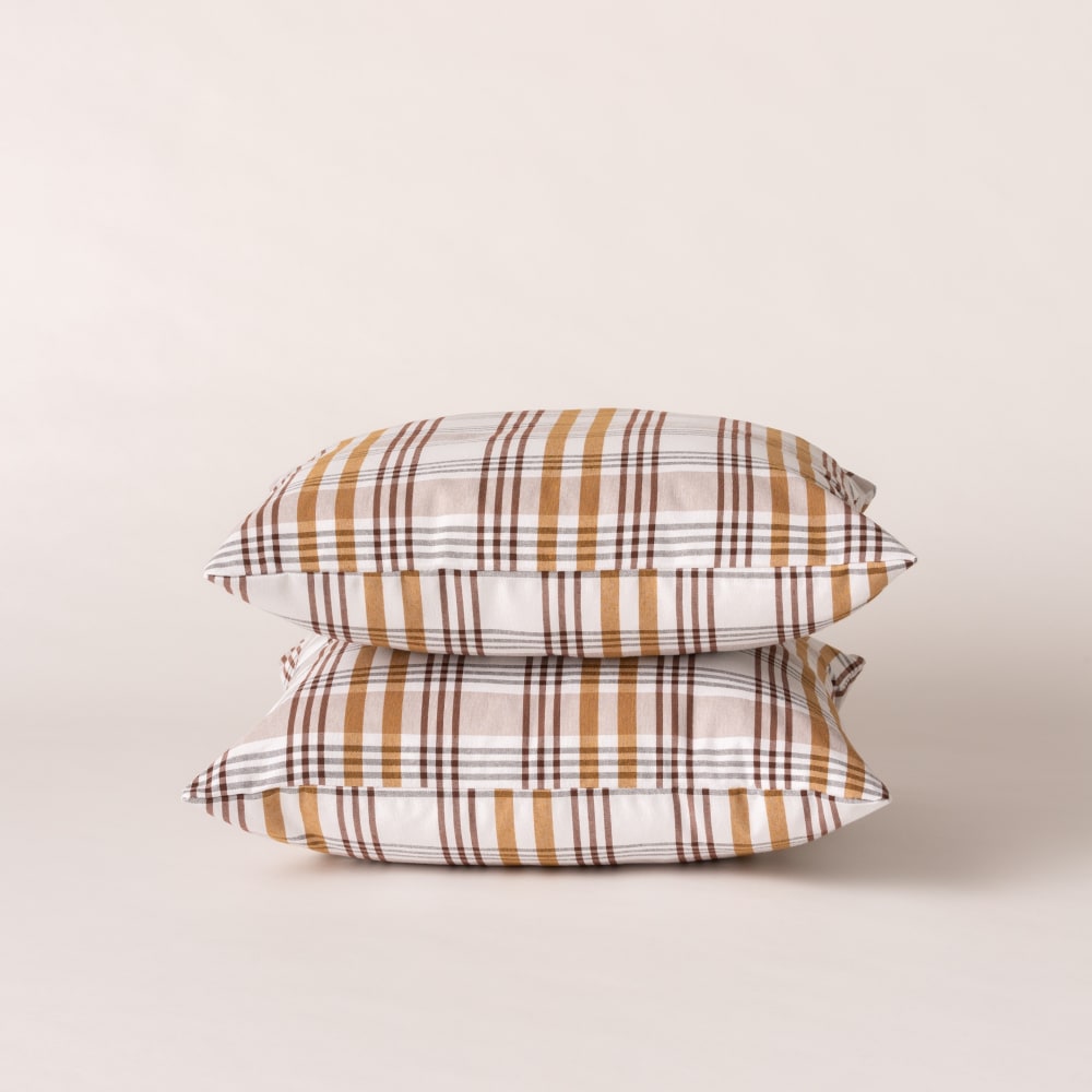 Lot de 2 housses de coussin en coton à carreaux camel 45x45 cm — vue 3
