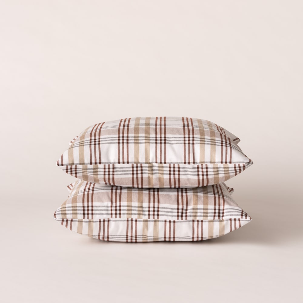 Lot de 2 housses de coussin en coton à carreaux pierre 45x45 cm — vue 3