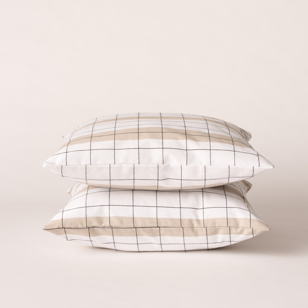 Lot de 2 housses de coussin en coton à carreaux lin 45x45 cm — vue 3