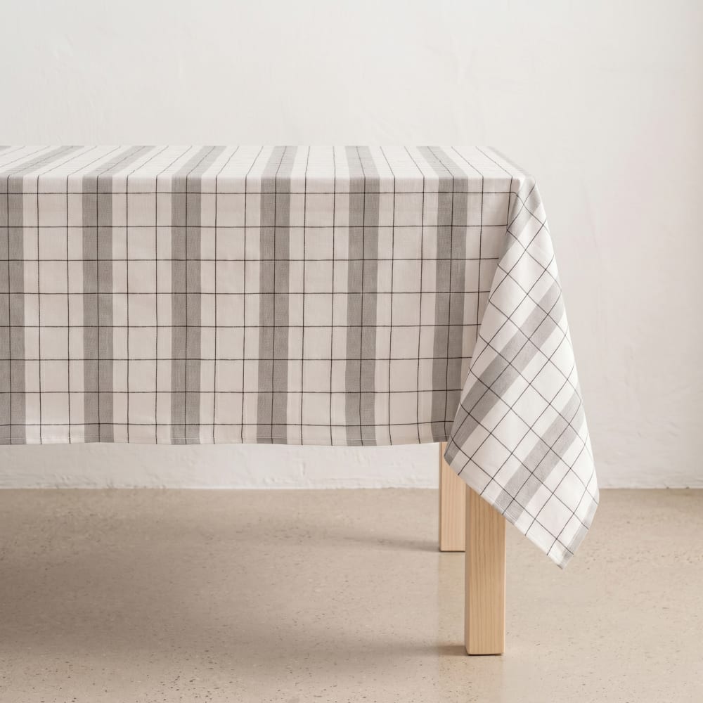 Tischdecke mit Relief-Karo, Grau 150x100 cm - Maisons Du Monde