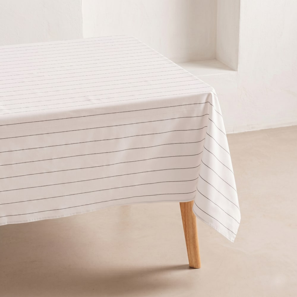 Gamusi Tischdecke mit Relief-Streifen, Weiß 150x250 cm style landhaus Weiß Öko-Tex Zertifikat Baumwolle