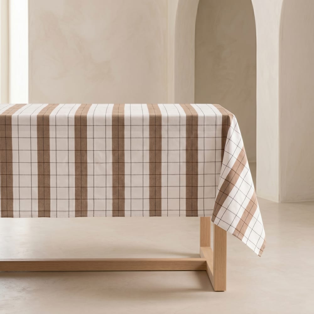 Tischdecke mit Relief-Karo, Taupe 150x150 cm - Maisons Du Monde