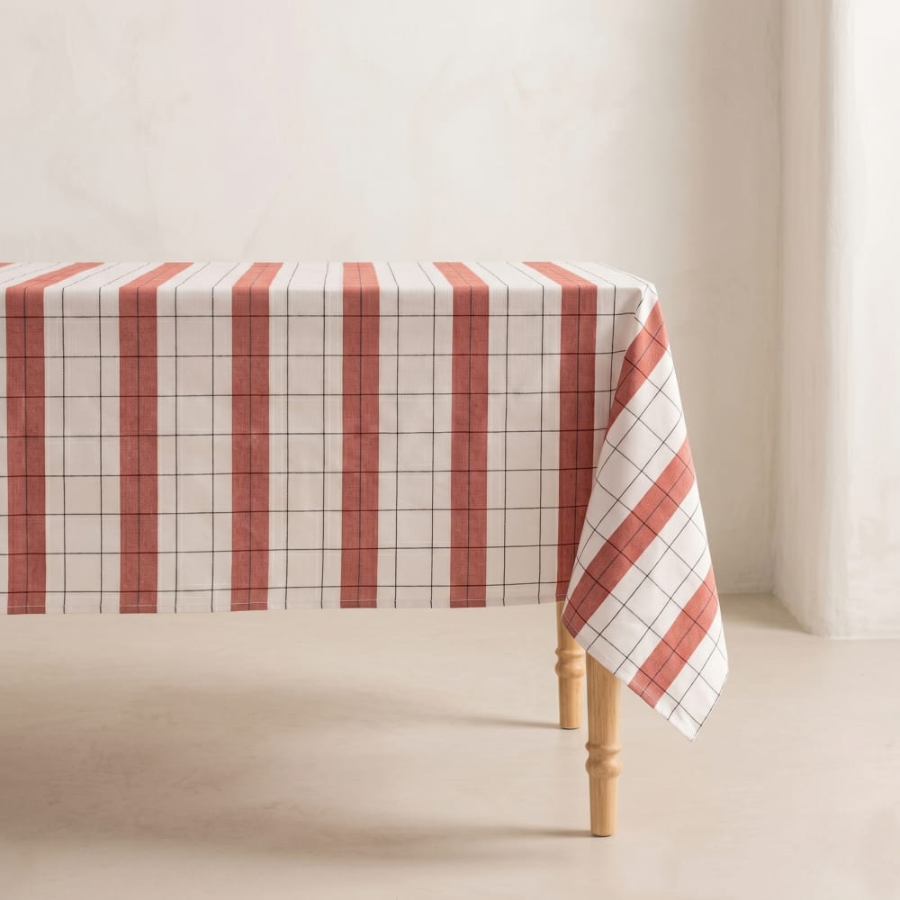 Tischdecke mit Relief-Karo, Terrakotta 150x300 cm - Maisons Du