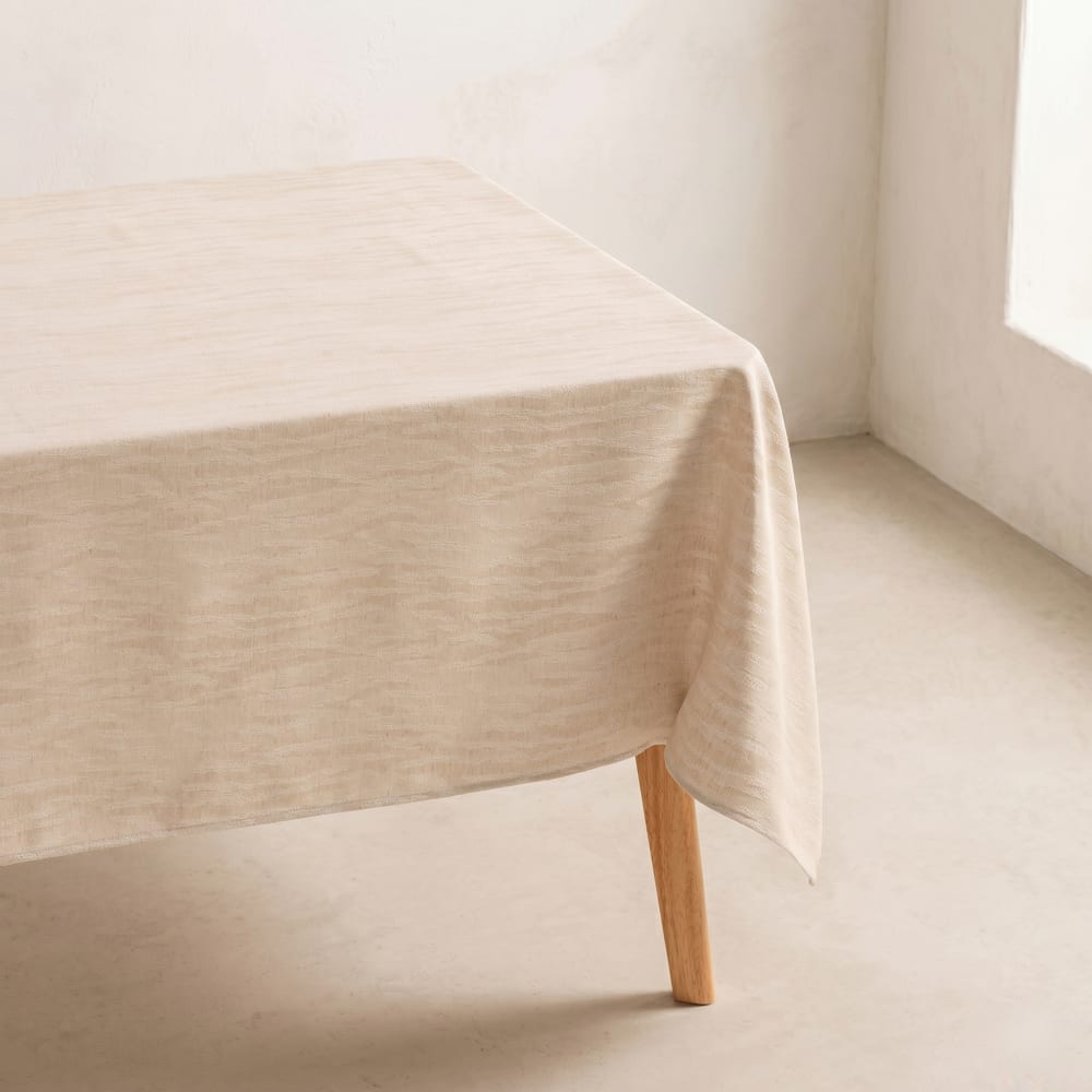 Nappe anti-taches florale texturée lin 140x350 cm Nappe anti-taches florale texturée lin 140x350 cm