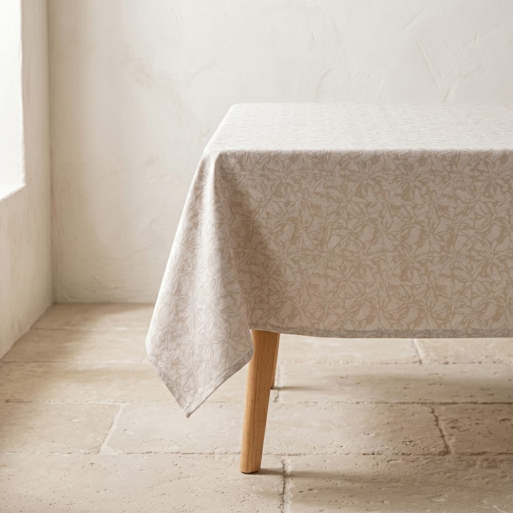 Nappe anti-taches florale texturée lin 140x140 cm Nappe anti-taches florale texturée lin 140x140 cm