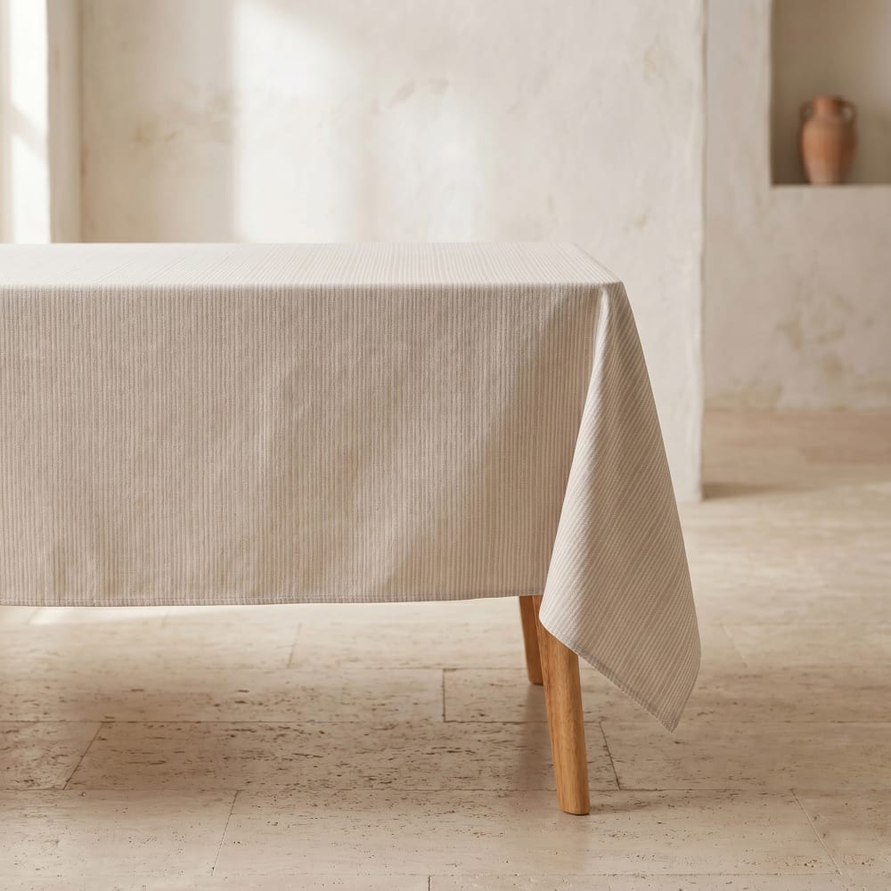 Gamusi Fleckgeschützte Tischdecke mit Blumenstruktur, Leinen 140x300 cm style landhaus Taupe Öko-Tex Zertifikat Baumwolle