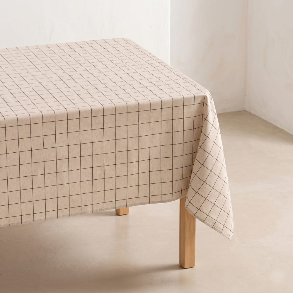 Gamusi Tischdecke mit Relief-Karo, Leinen 150x150 cm style landhaus Beige Öko-Tex Zertifikat Baumwolle