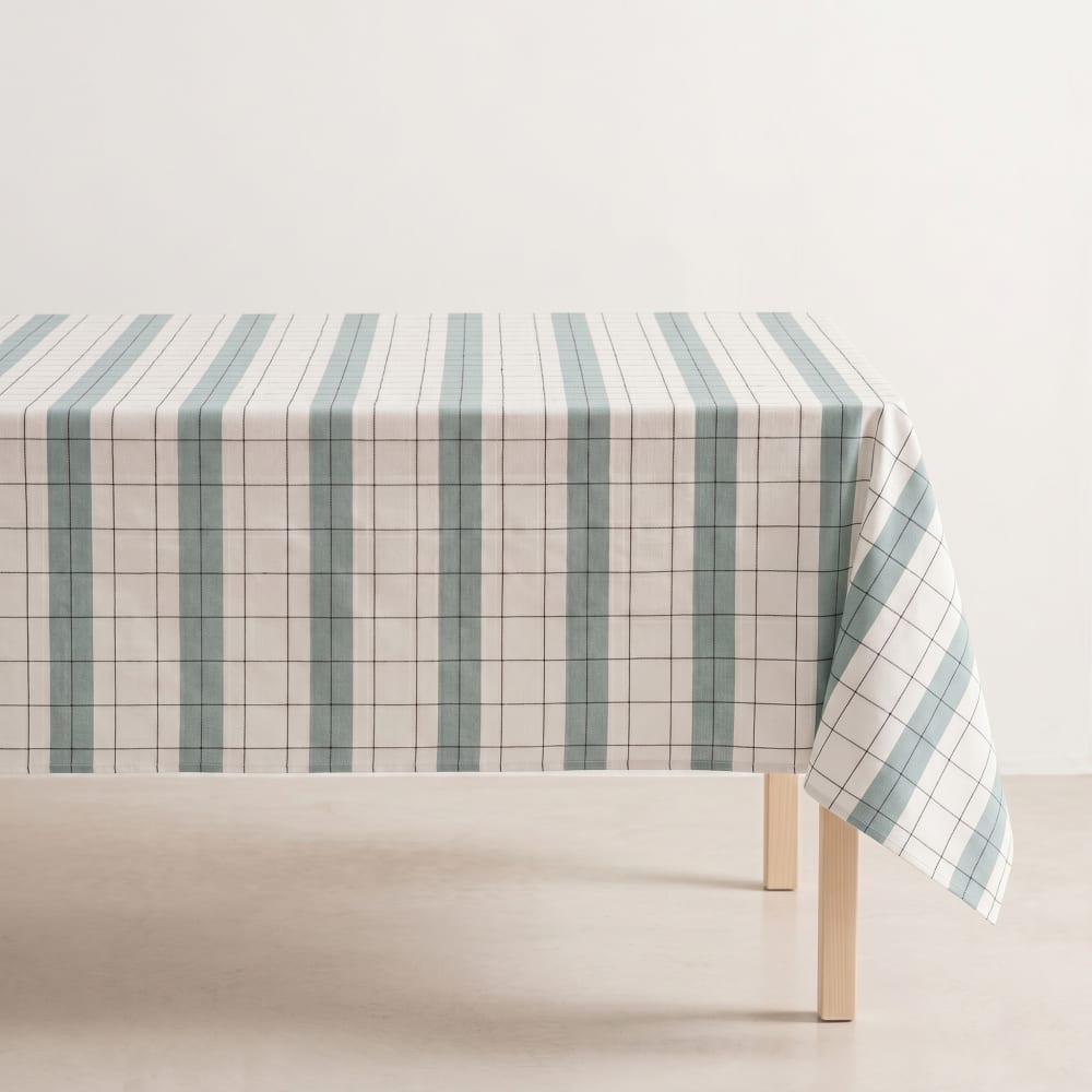 Tischdecke mit Relief-Karo, Blau 150x150 cm - Maisons Du Monde