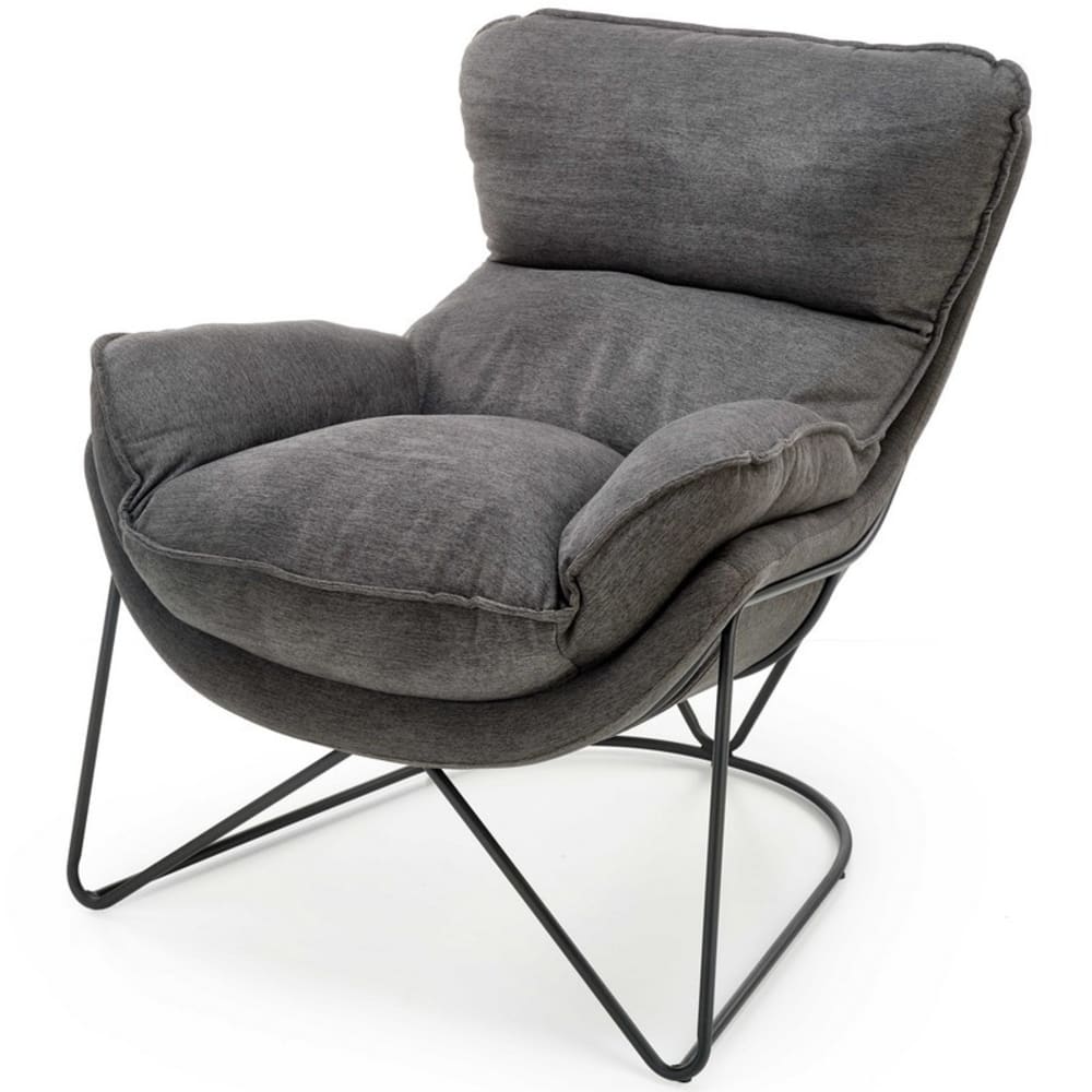 Fauteuil lounge en tissu de polyester gris avec piètement en acier Fauteuil lounge en tissu de polyester gris avec piètement en acier