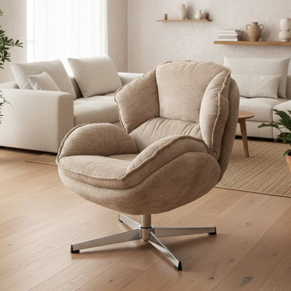 Fauteuil confort  en tissu de polyester beige, pivotant 360°