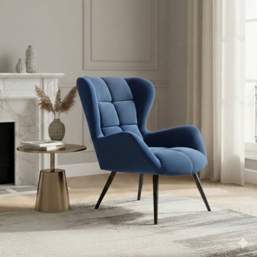 Fauteuil contemporain en velours de polyester bleu