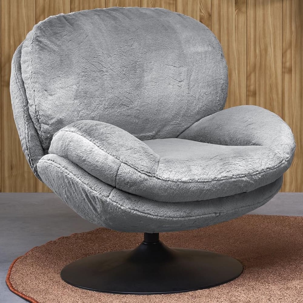 Fauteuil rembourré en tissu de polyester gris avec piètement pivotant