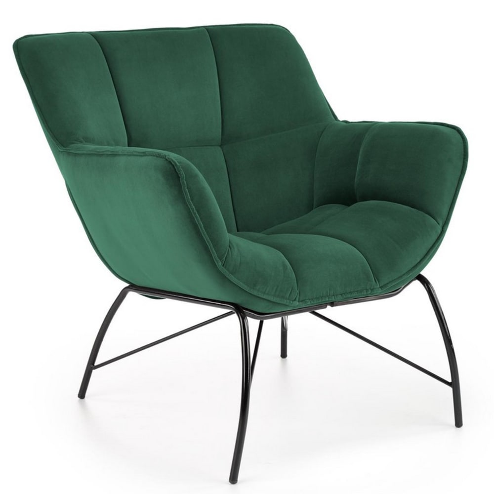 Fauteuil contemporain en velours de polyester vert avec pieds en acier Fauteuil contemporain en velours de polyester vert avec pieds en acier