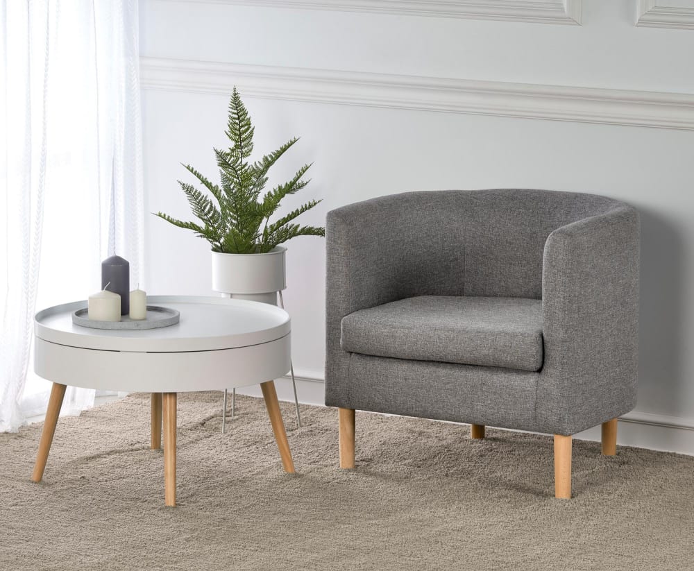 Fauteuil cabriolet en tissu de polyester gris avec pieds en bois
