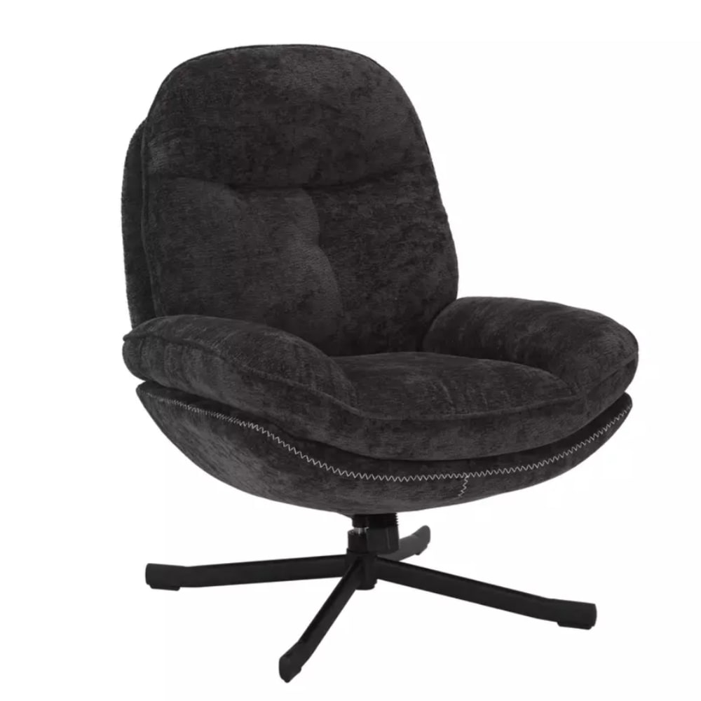 Fauteuil pivotant à 360° en tissu de polyester moelleux couleur noir Fauteuil pivotant à 360° en tissu de polyester moelleux couleur noir