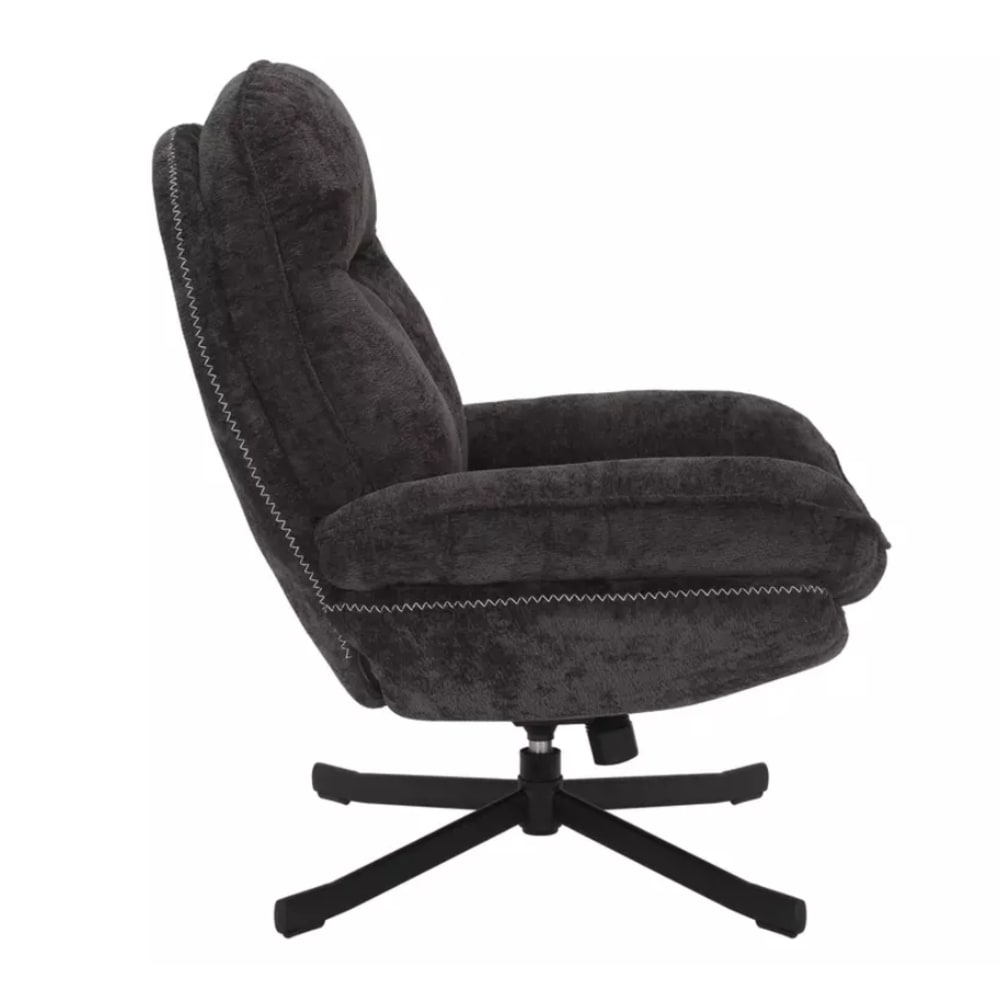 Fauteuil pivotant à 360° en tissu de polyester moelleux couleur noir