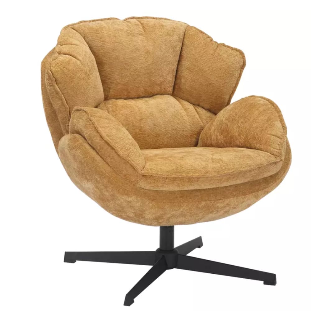 Fauteuil confort en tissu de polyester jaune, pivotant à 360° Fauteuil confort en tissu de polyester jaune, pivotant à 360°