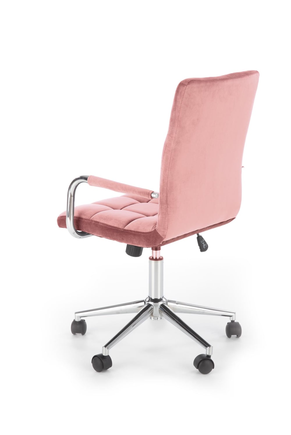 Kinderbürostuhl aus rosa Samt mit verchromter Metallstruktur -