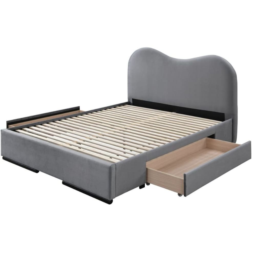 Lit 2 personnes en velours de polyester gris couchage 160 x 200 cm Lit 2 personnes en velours de polyester gris couchage 160 x 200 cm
