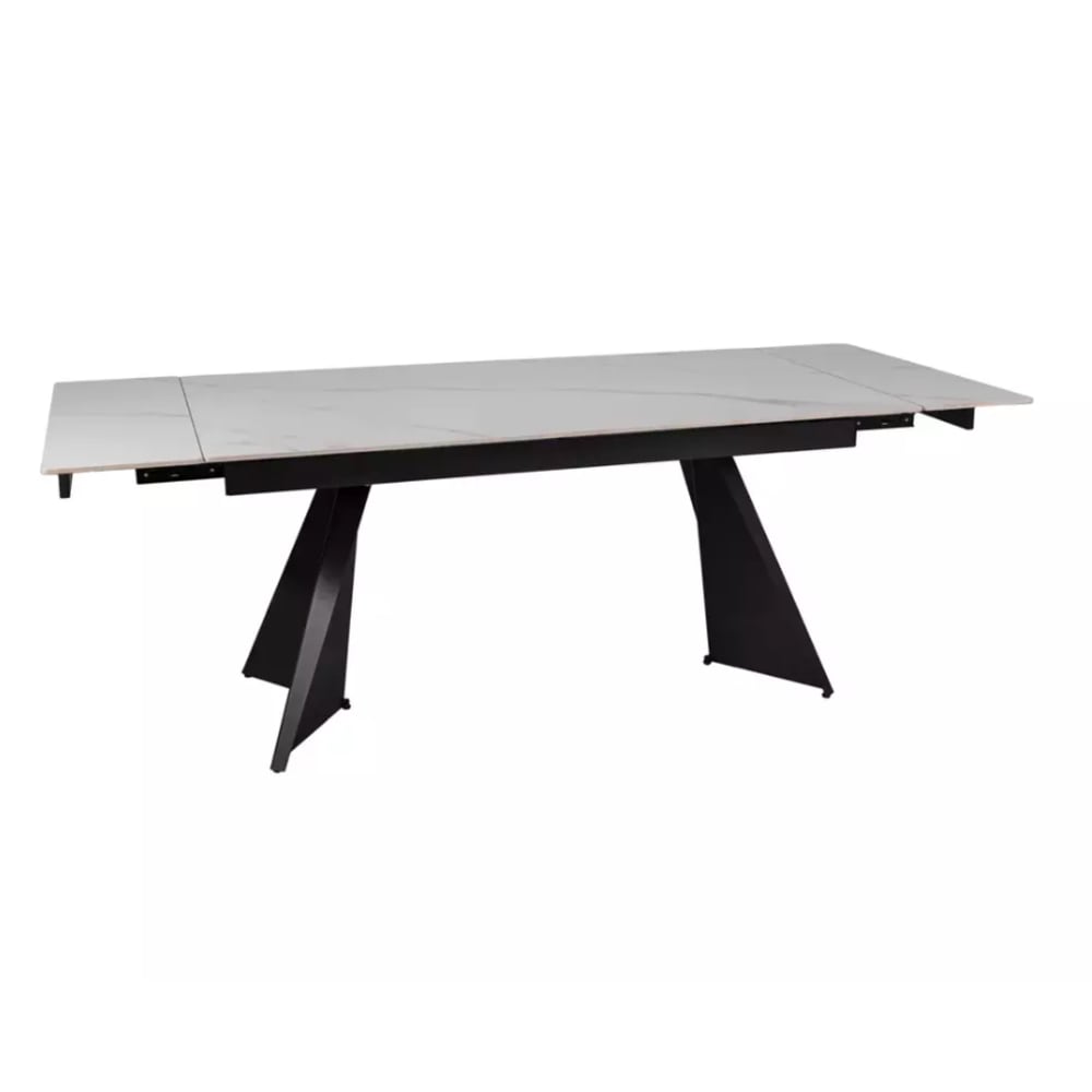 MSO Ausziehbarer Esszimmertisch aus mattweißer Keramik, 160/220 cm style industrial - Stahl