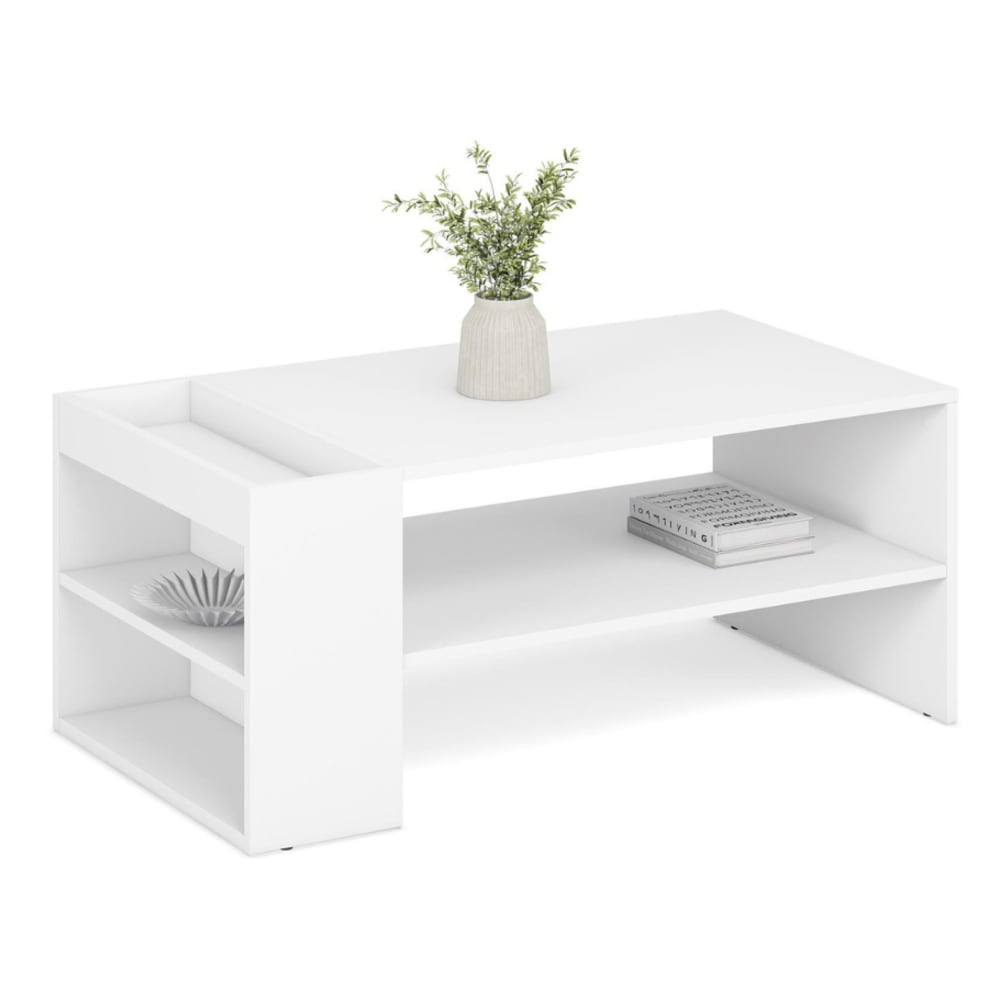 MSO Moderner weißer Couchtisch 100 x 55 cm mit Regalen style landhaus - Holz