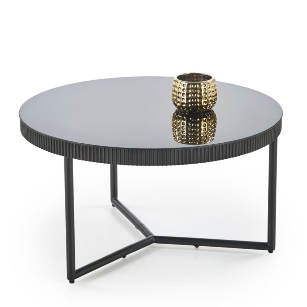 Couchtisch mit runder, schwarz lackierter Glasplatte 80 cm -