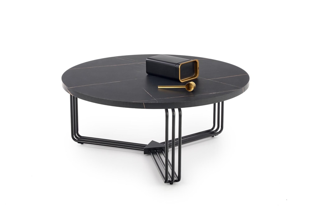 Runder Couchtisch mit Platte in schwarzer Marmoroptik - Maisons