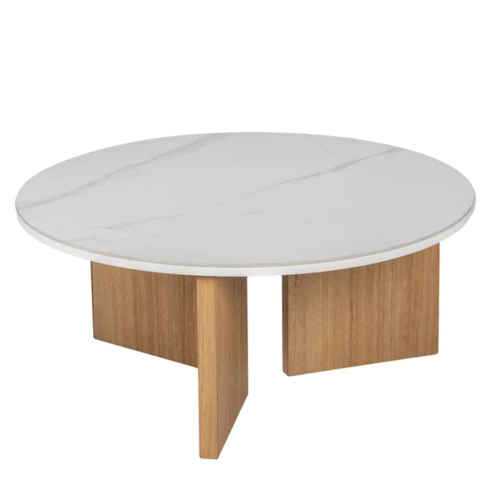 Table basse ronde plateau céramique blanc effet marbre 80cm Table basse ronde plateau céramique blanc effet marbre 80cm