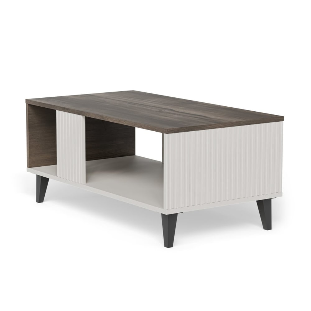 Table basse contemporaine aspect noyer avec finitions beiges