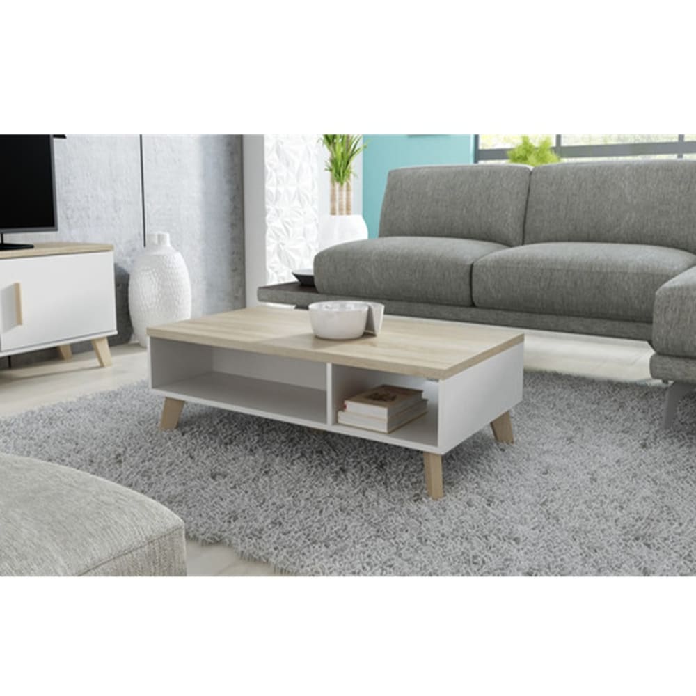 Table basse décor chêne & blanc 110cm