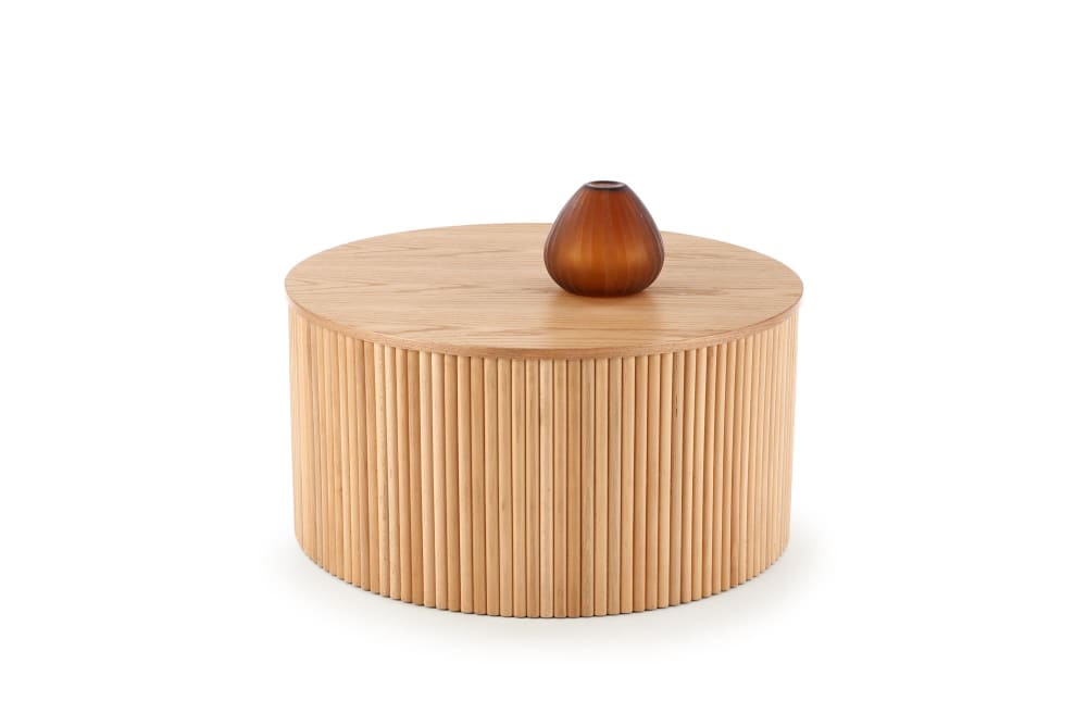 Table basse ronde avec placage en bois massif