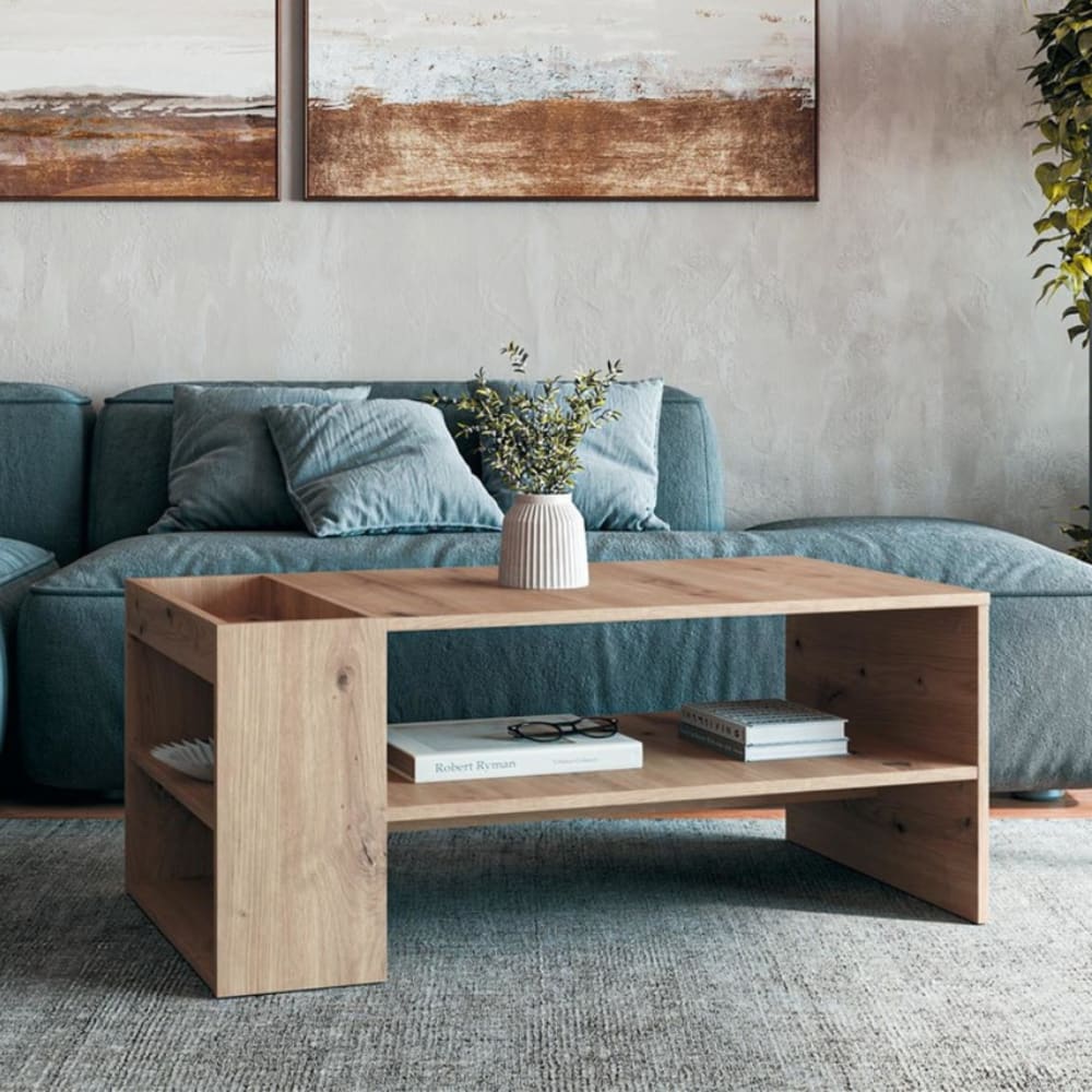 Rechteckiger Couchtisch in handwerklicher Eichenfarbe, 100 x 55