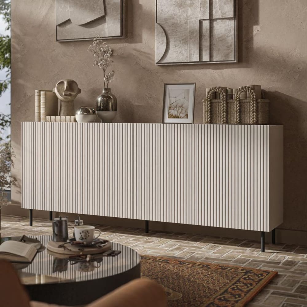 Niedriges Sideboard mit 4 Türen, Kaschmirfarbe, 180 cm - Maisons