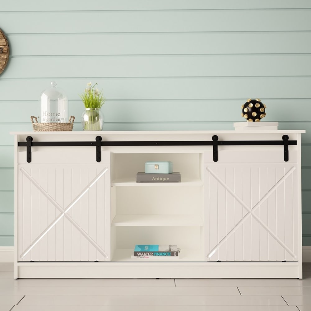Weißes Designer-Sideboard mit Schiebetüren, 160 cm - Maisons Du